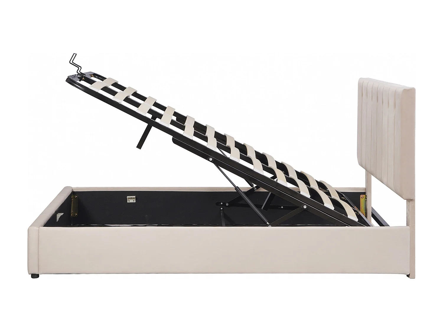 Lit coffre adulte 140 x 200cm - lit double en velours avec sommier à lattes en métal et tête de lit réglable en hauteur - Beige