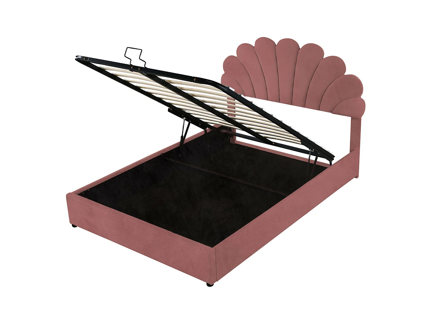 Opbergbed 140x200cm, met lattenbodem en bloemenhoofdbord, in hoogte verstelbaar, fluwelen stof, bonenrood