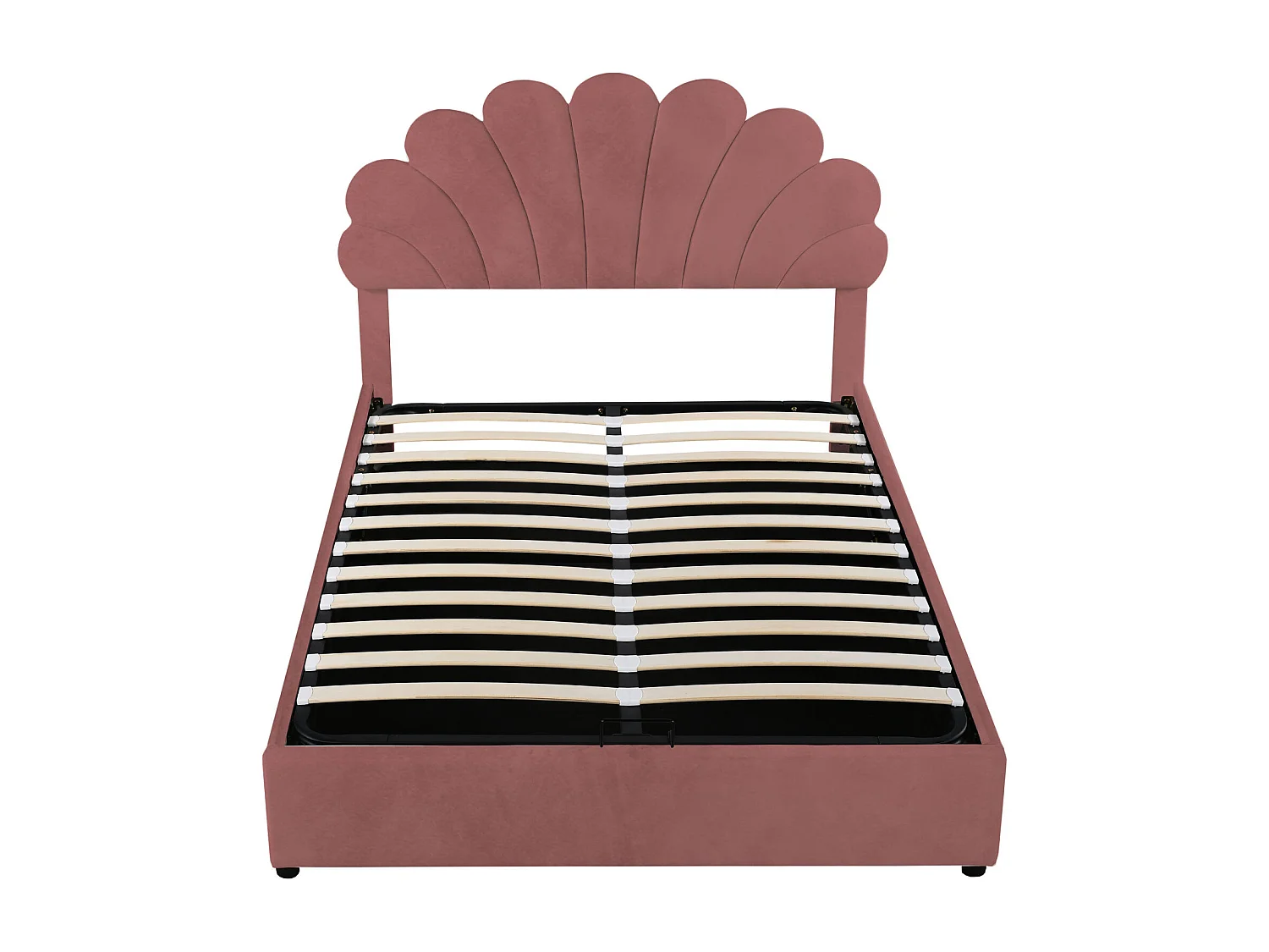 Cama de arrumação 140x200cm, com base de ripas e cabeceira floral, altura ajustável, tecido veludo, vermelho feijão