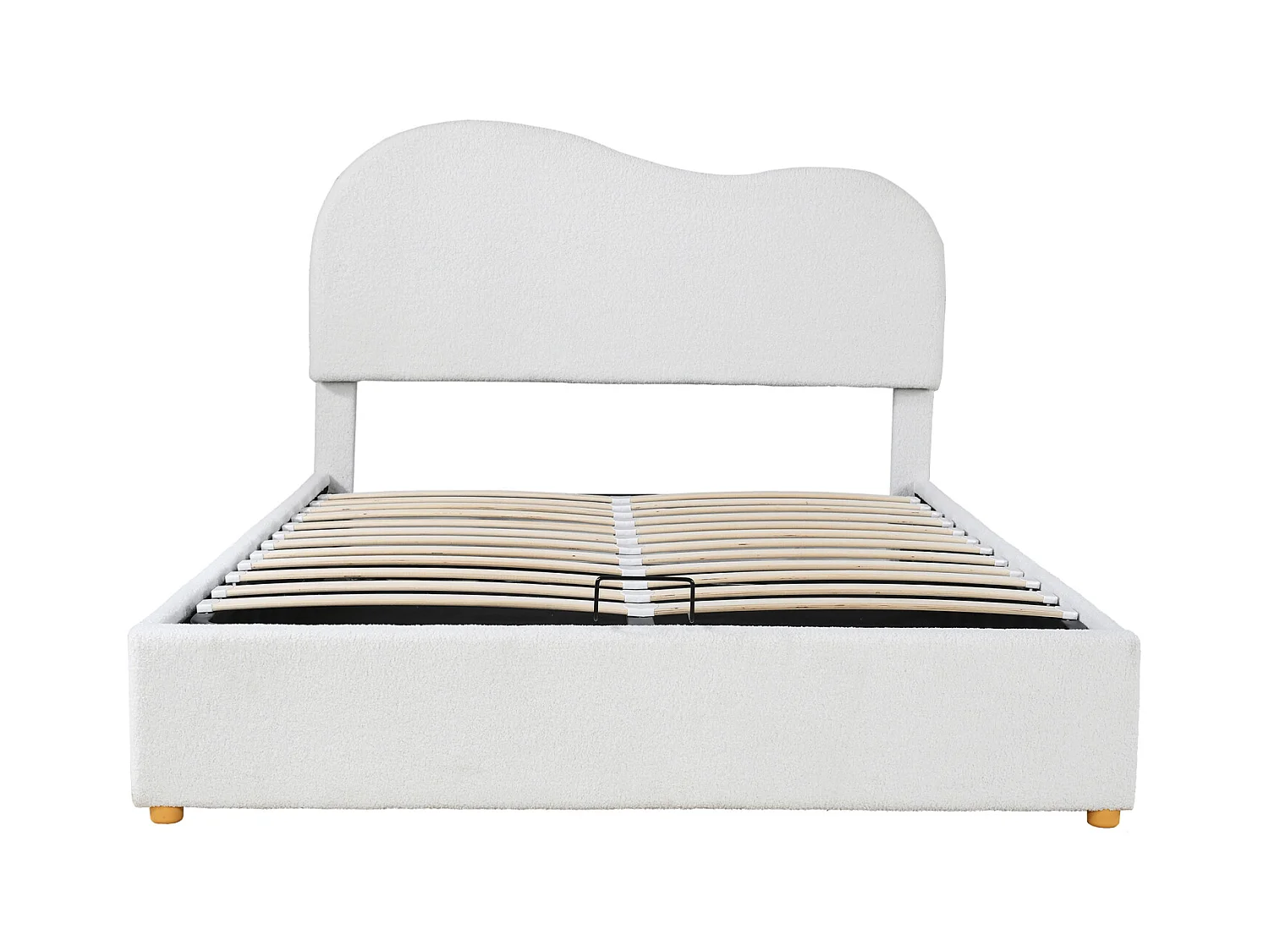 Letto contenitore 140x200cm, letto imbottito con rete a doghe in metallo, testiera regolabile, pile sintetico, bianco