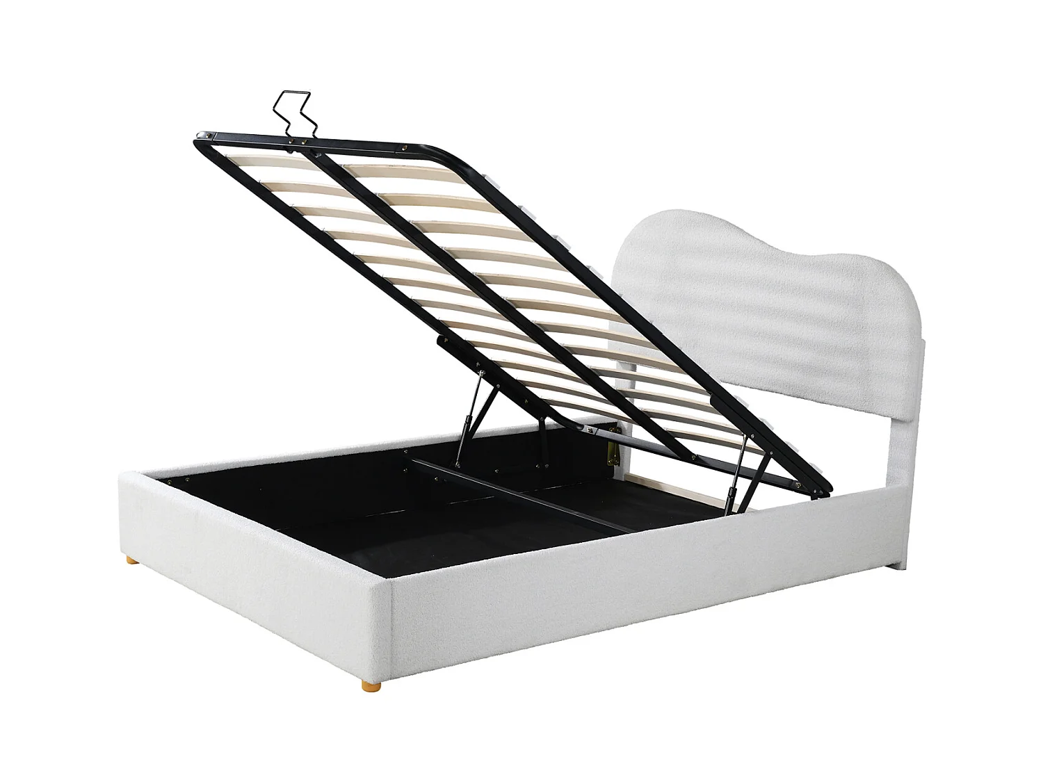 Letto contenitore 140x200cm, letto imbottito con rete a doghe in metallo, testiera regolabile, pile sintetico, bianco