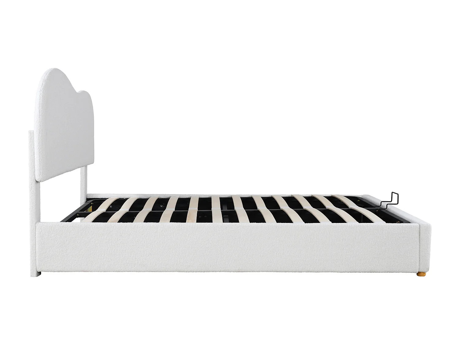 Letto contenitore 140x200cm, letto imbottito con rete a doghe in metallo, testiera regolabile, pile sintetico, bianco