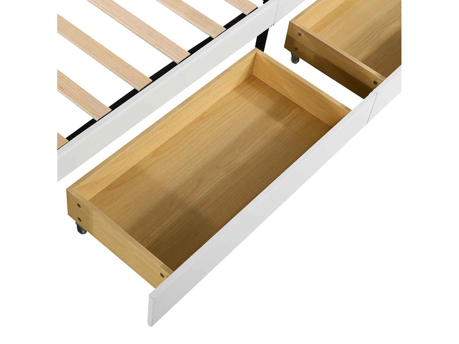 Lit enfant LED avec 2 tiroirs, sommier à lattes et tête de lit avec couronne, en cuir PU, blanc 90x200cm