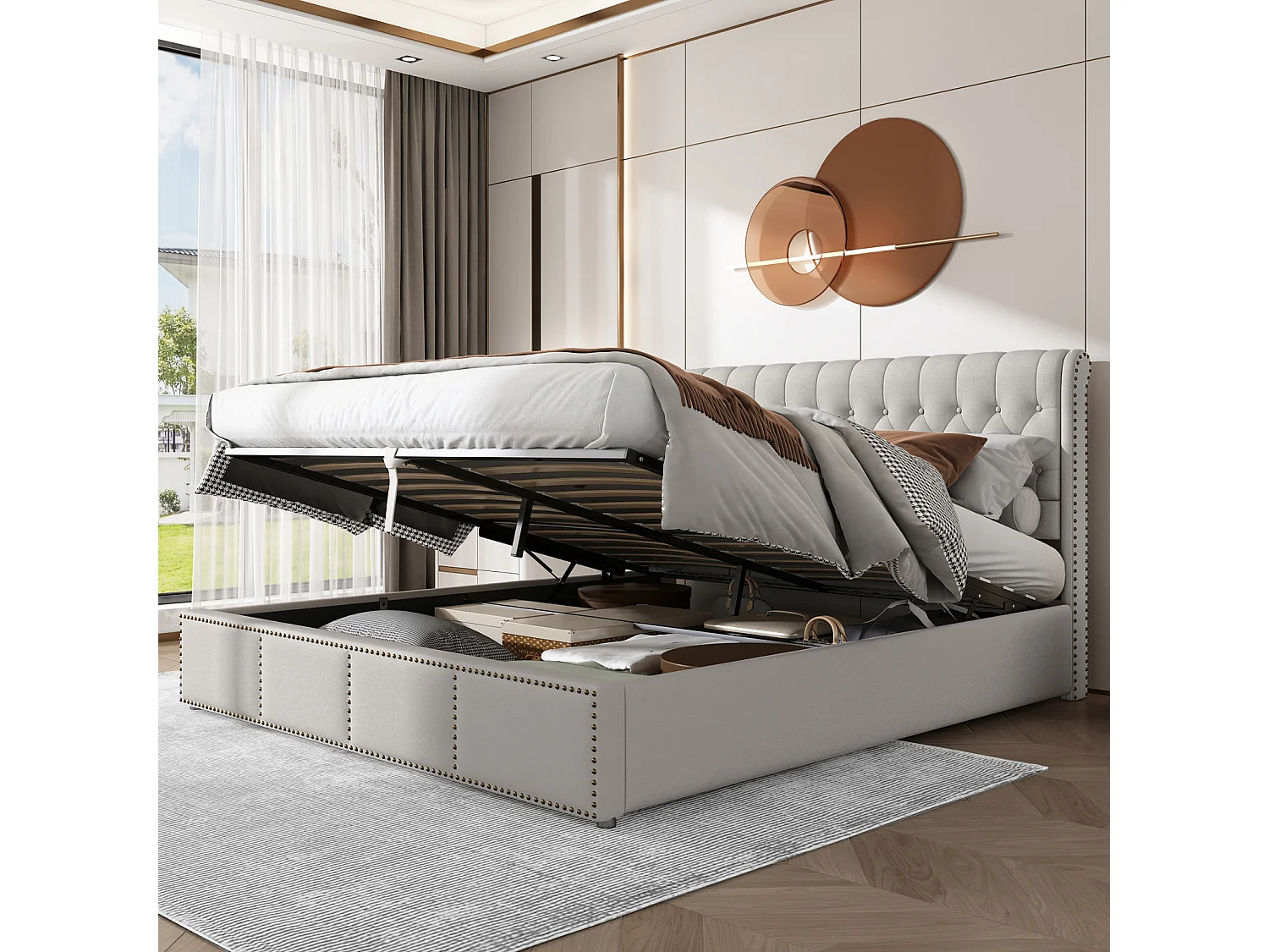 Cama con almacenaje tapizada - cama de terciopelo con cabecero, somier de láminas sin colchón - gris claro 160 x 200 cm