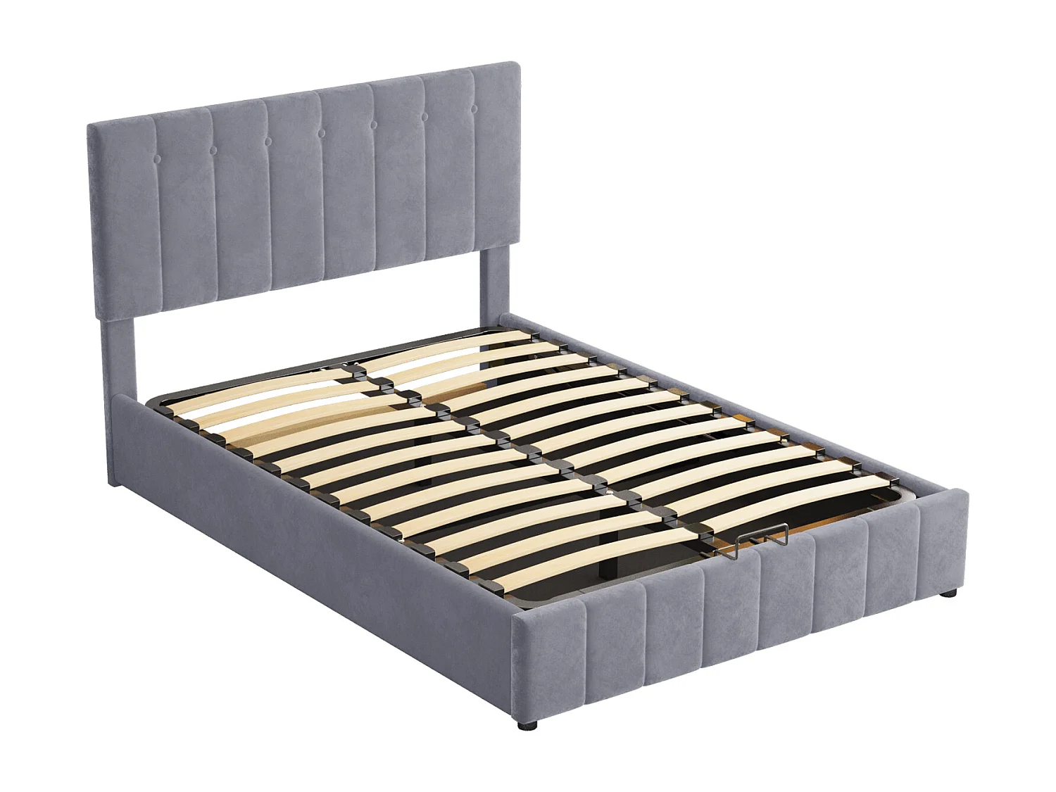 Volwassen opbergbed 140 x 200cm - tweepersoons fluwelen bed met metalen lattenbodem en in hoogte verstelbaar hoofdeinde - Grijs