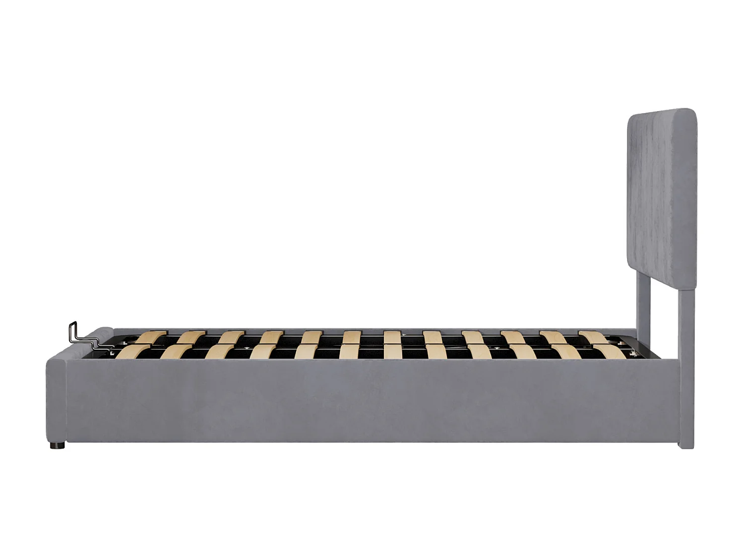 Volwassen opbergbed 140 x 200cm - tweepersoons fluwelen bed met metalen lattenbodem en in hoogte verstelbaar hoofdeinde - Grijs