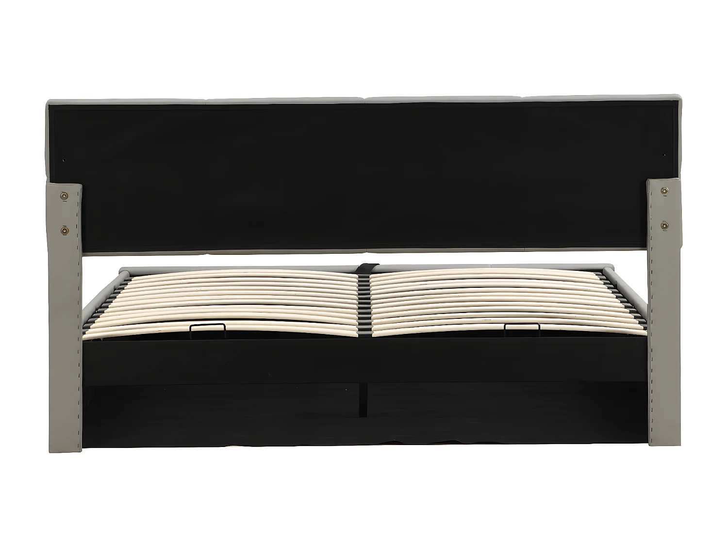 Opbergbed 180x200 cm - Hydraulisch opklapbaar gestoffeerd LED tweepersoonsbed met lattenbodem, hoofdbord, PU-kunstleer - Beige