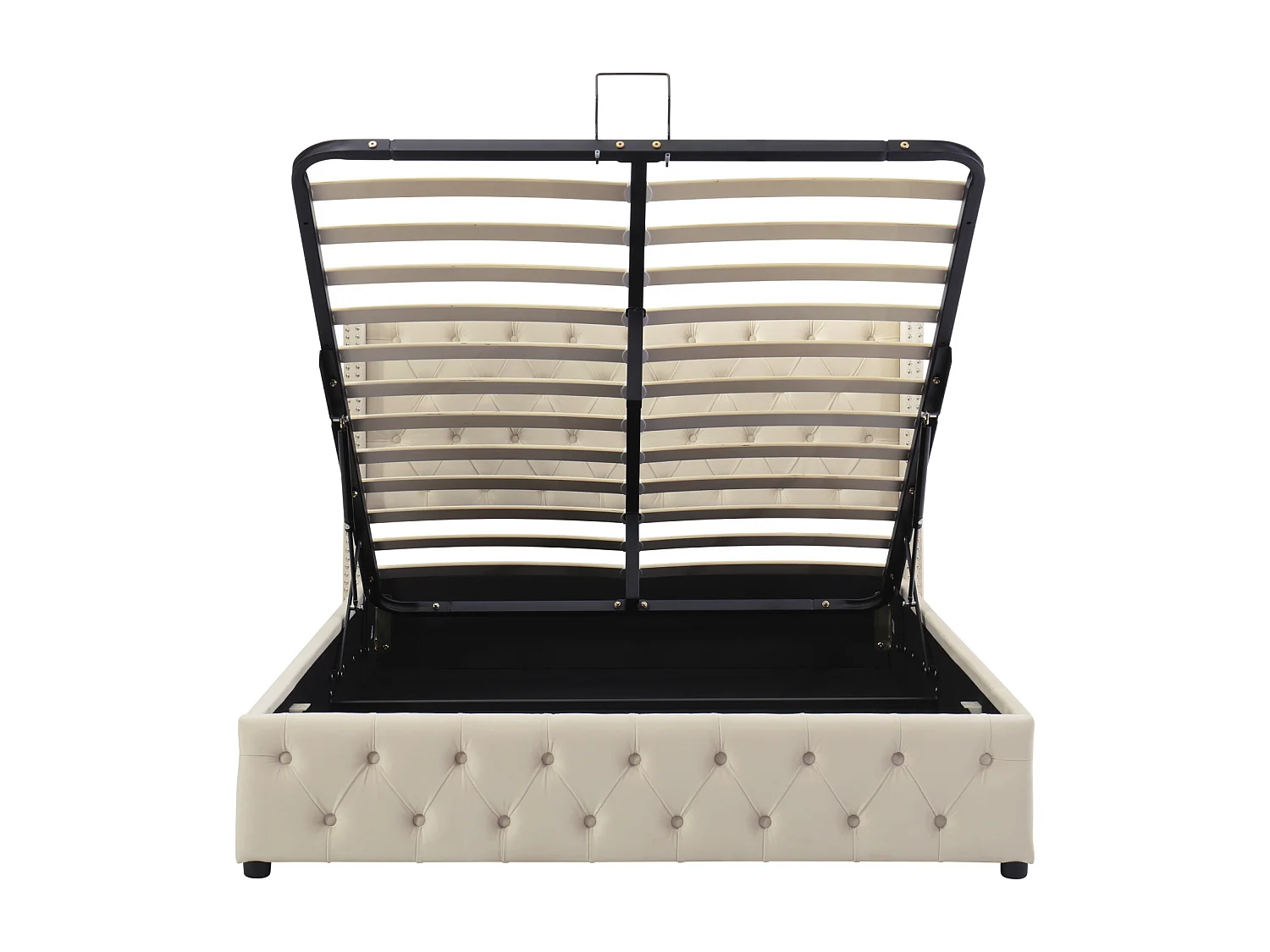 Cama de arrumação 180x200cm, cama de casal com estrado de ripas, cabeceira em forma de orelha, cama estofada em veludo, Bege