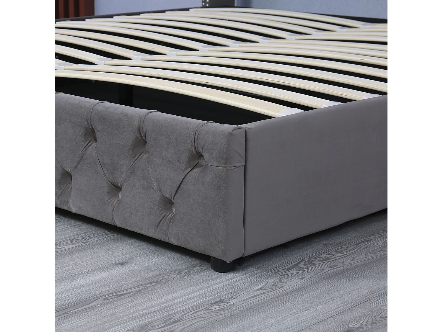 Cama canapé 140x190cm, cama de matrimonio con somier de láminas, cabecero en forma de oreja, cama tapizada en terciopelo, Gris