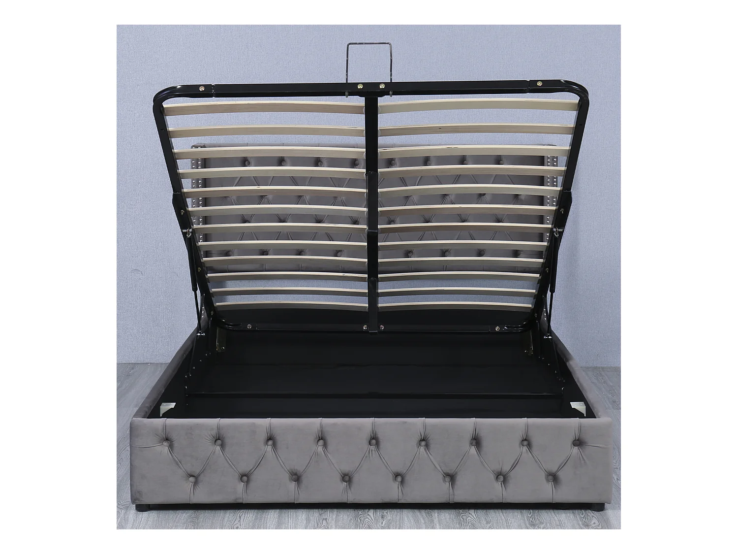 Cama canapé 140x190cm, cama de matrimonio con somier de láminas, cabecero en forma de oreja, cama tapizada en terciopelo, Gris