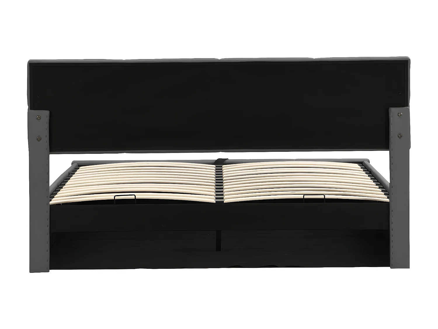 Lit coffre 180x200 cm - Lit doub LED capitonné relevable hydraulique avec sommier à lattes, tête de lit, simili cuir PU - Gris