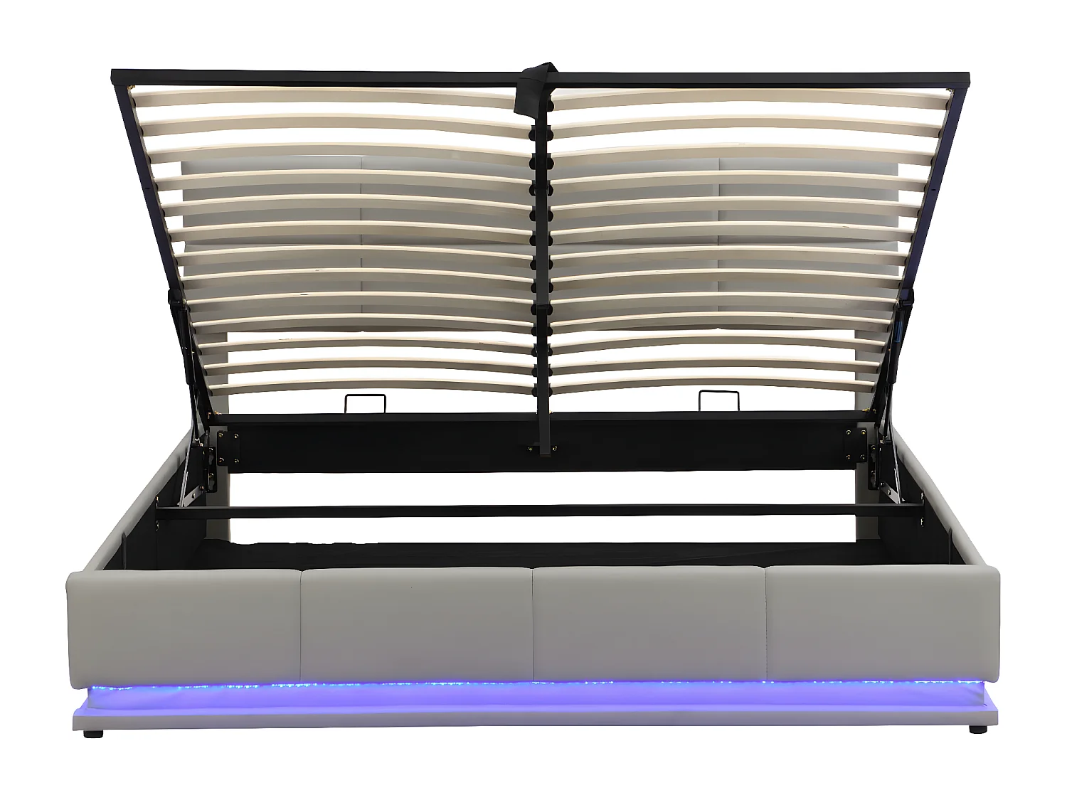 Cama de arrumação 180x200 cm - Cama de casal LED acolchoada elevatória hidráulica com base de ripas, cabeceira, imitação de pele PU - Cinza claro