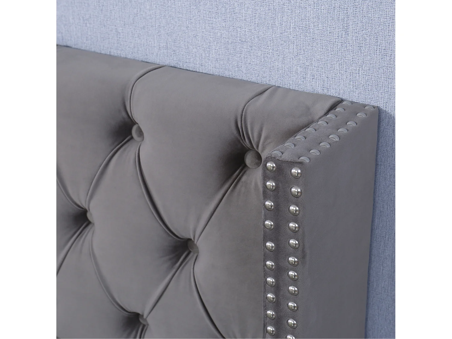 Stauraumbett 160x200cm, Doppelbett mit Lattenrost, Ohrenkopfteil, Samtpolsterbett, Grau