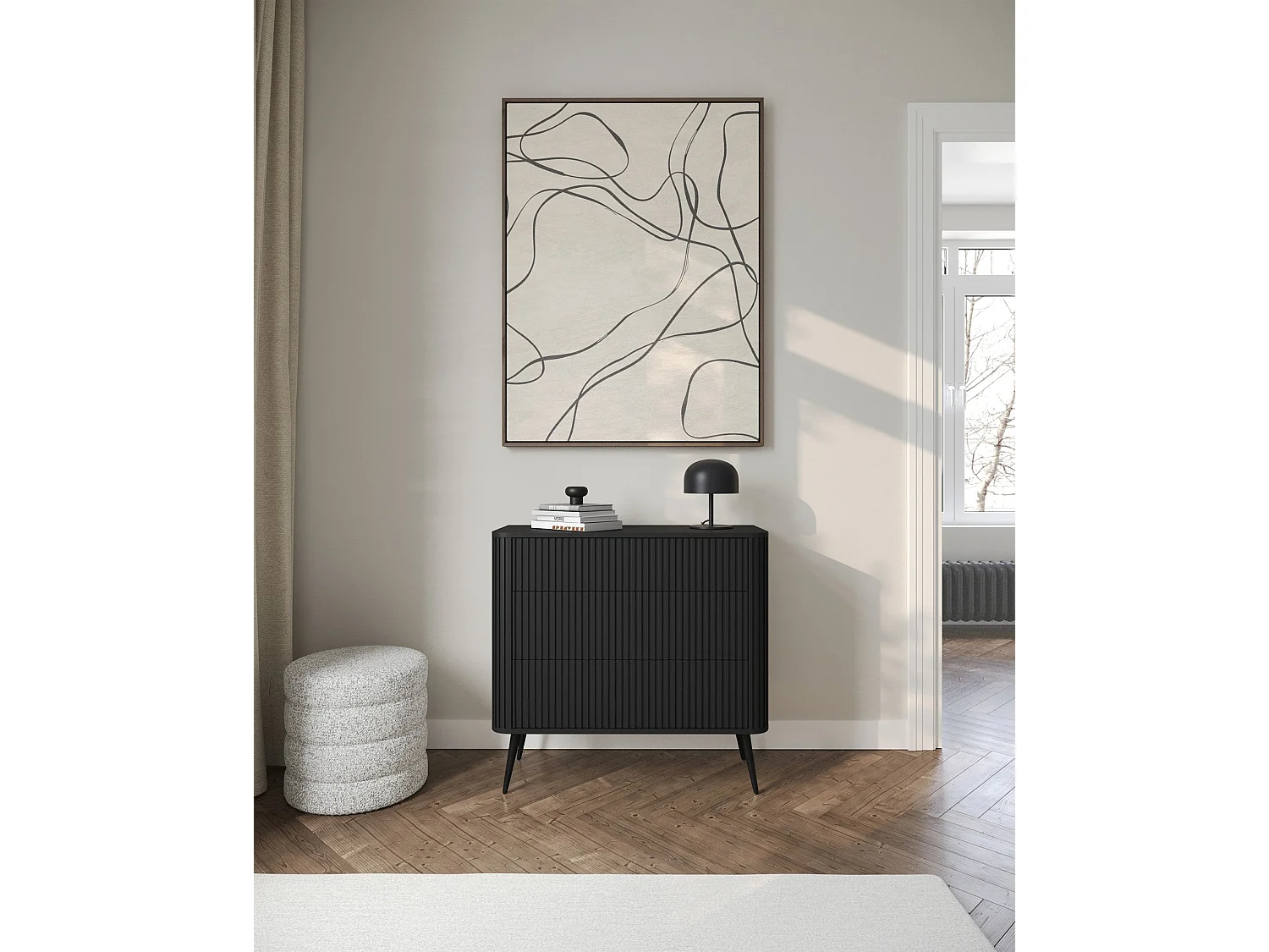 Commode - 93 cm - 3 tiroirs - noir - OVARLO