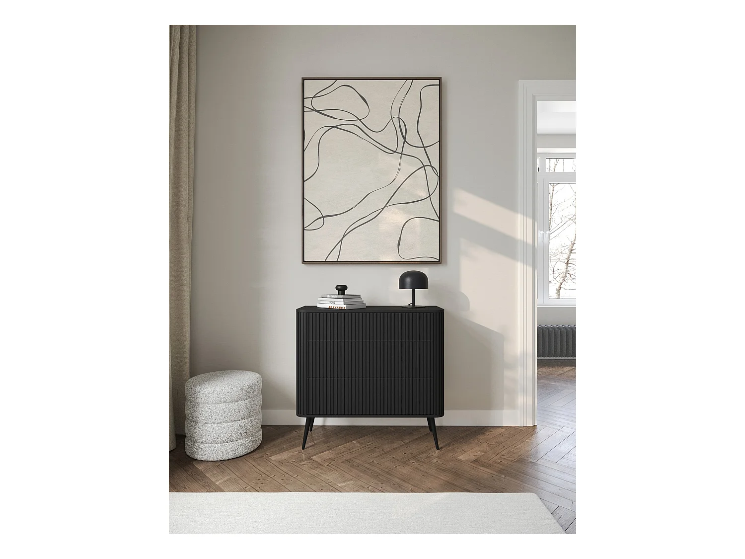 Commode - 93 cm - 3 tiroirs - noir - OVARLO