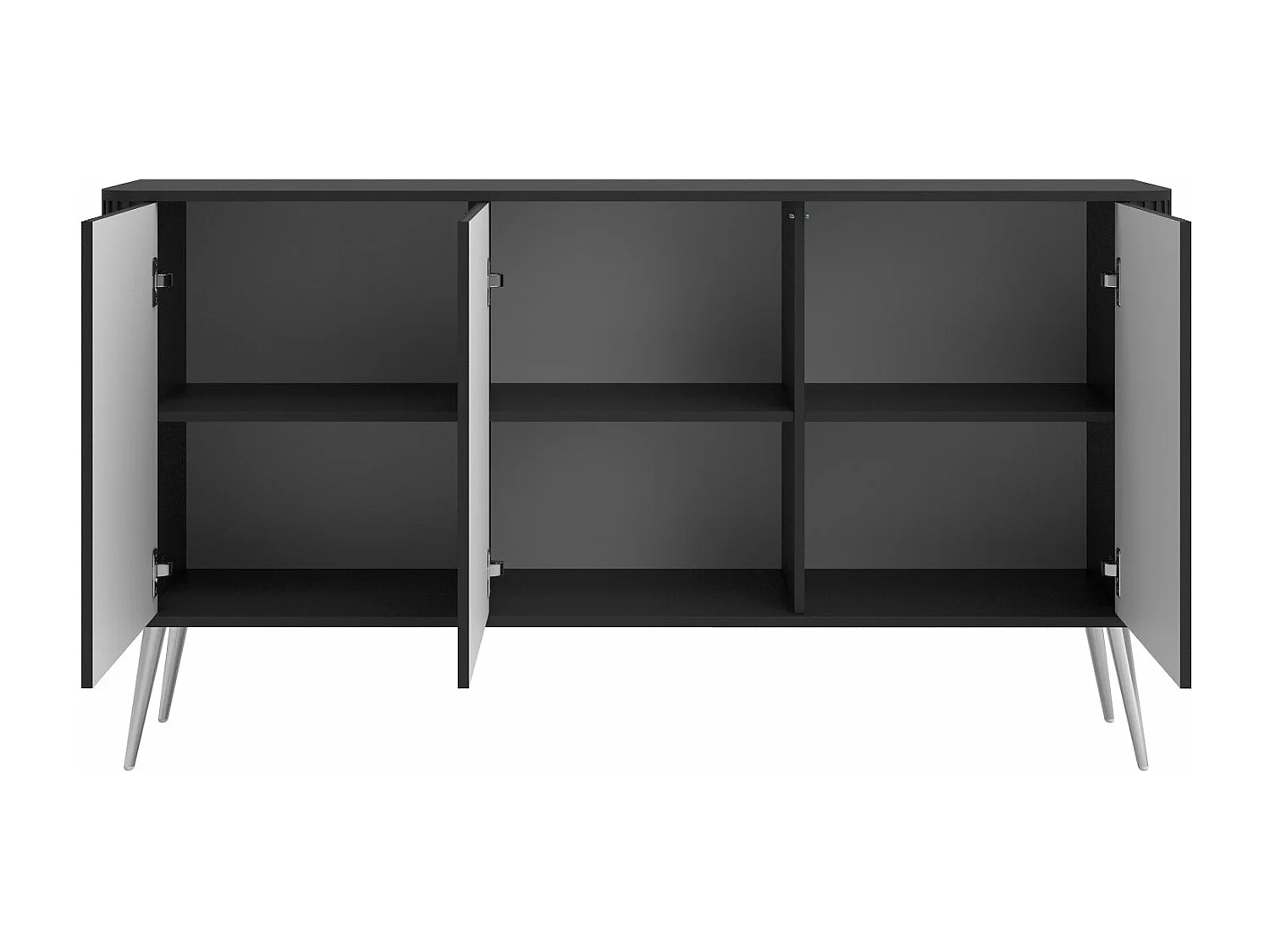 Sideboard - Schwarz mit silbernen Metallbeinen - 163 cm - OVARLO