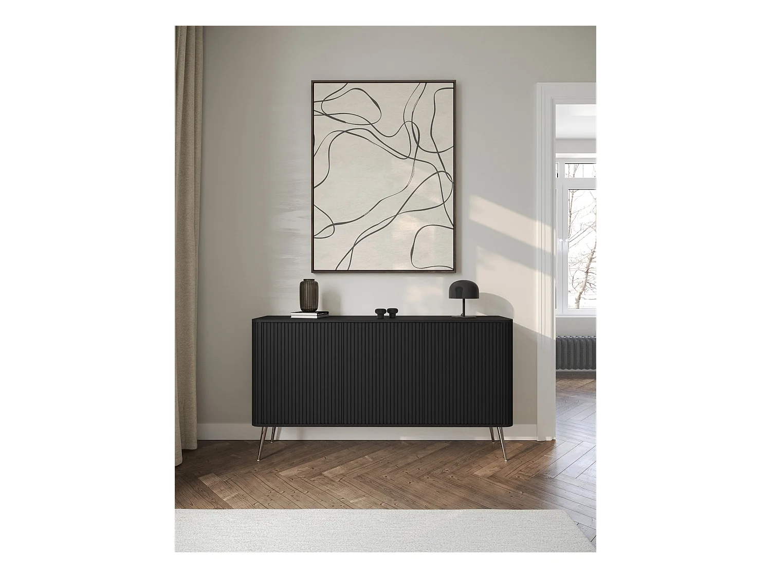 Buffet 3 portes - 163 cm - noir / doré - OVARLO