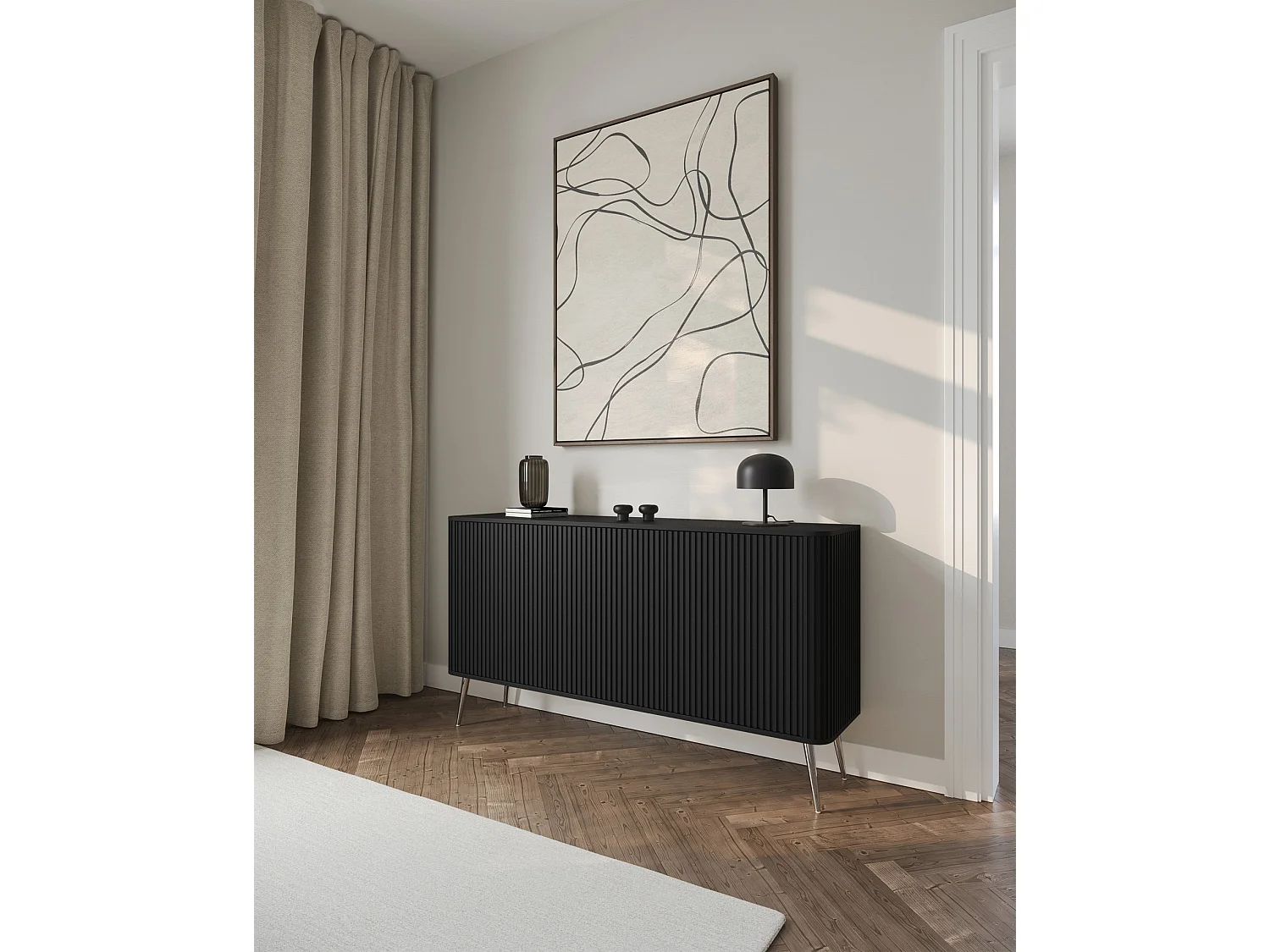 Buffet 3 portes - 163 cm - noir / doré - OVARLO