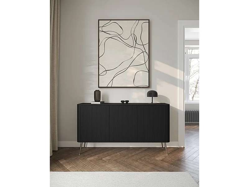 Sideboard - Schwarz mit silbernen Metallbeinen - 163 cm - OVARLO