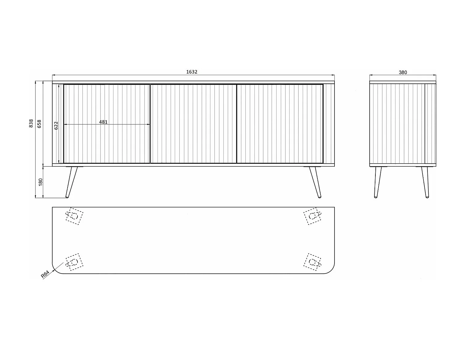 Buffet 3 portes - 163 cm - grège - OVARLO