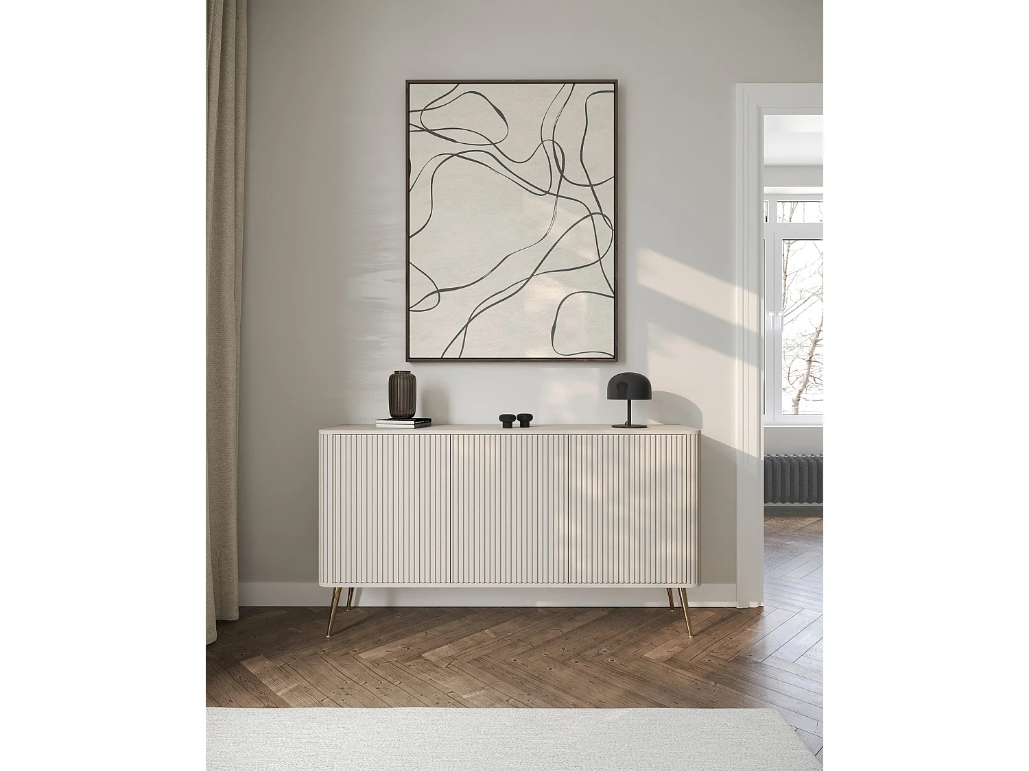 Sideboard - Greige mit Metallbeinen - 163 cm - OVARLO