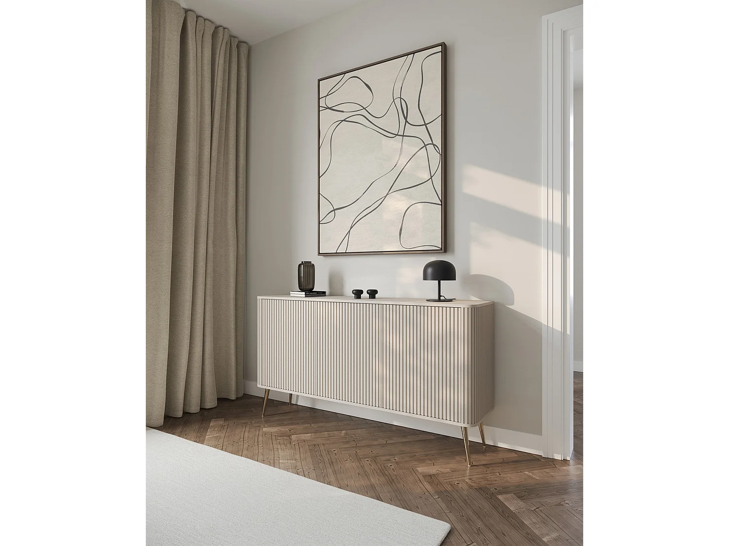 Sideboard - Greige mit Metallbeinen - 163 cm - OVARLO