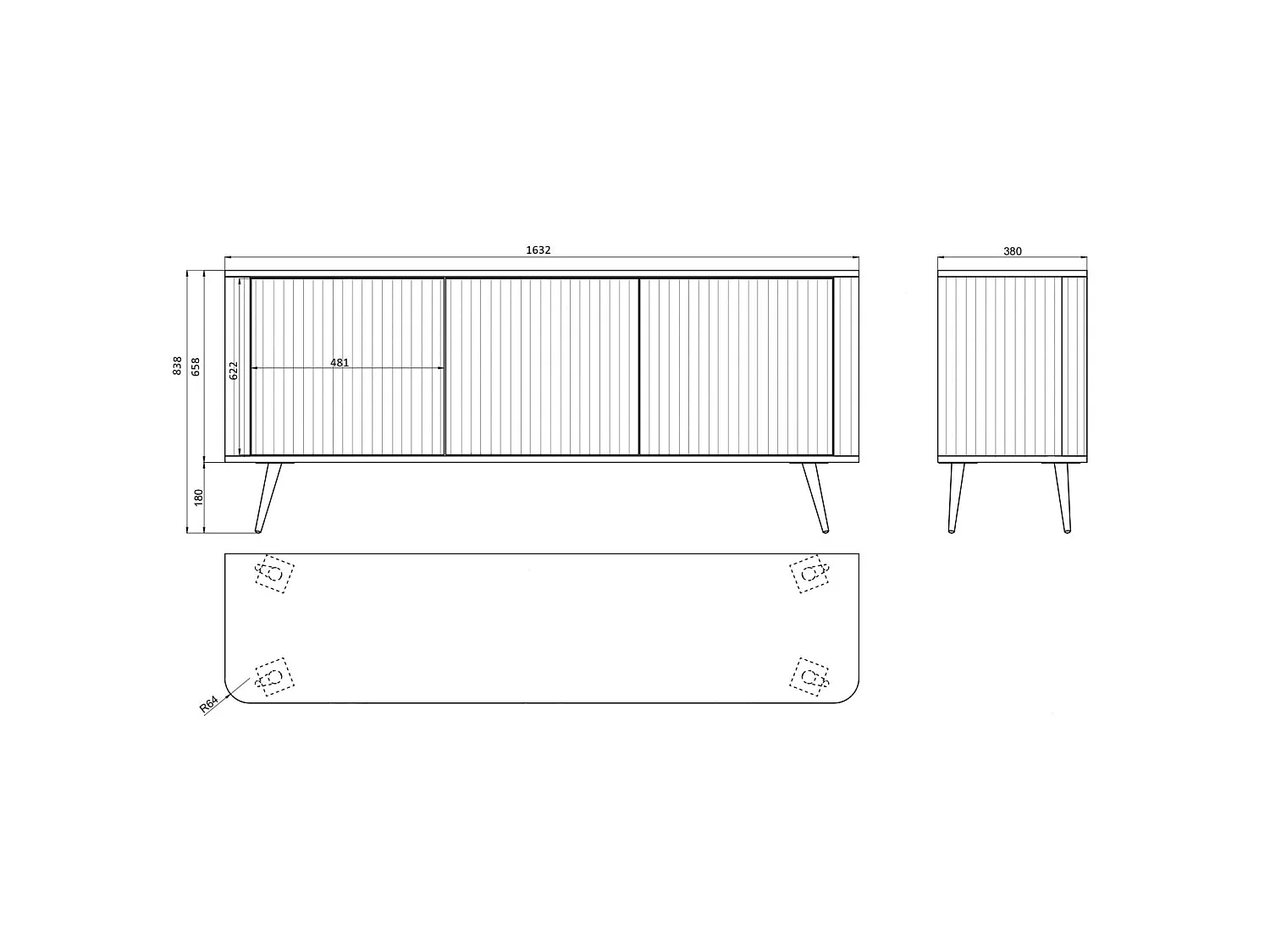 Buffet 3 portes - 163 cm - grège - OVARLO