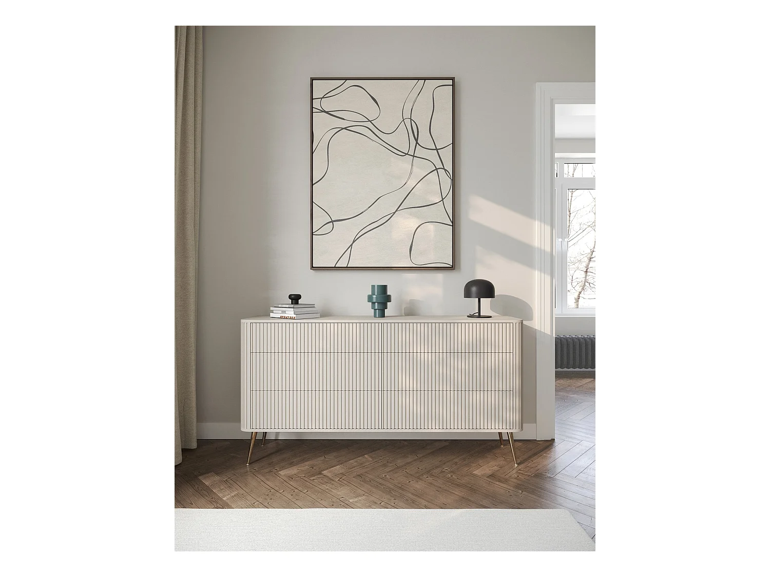 Commode - 168 cm - 6 tiroirs - grège - OVARLO