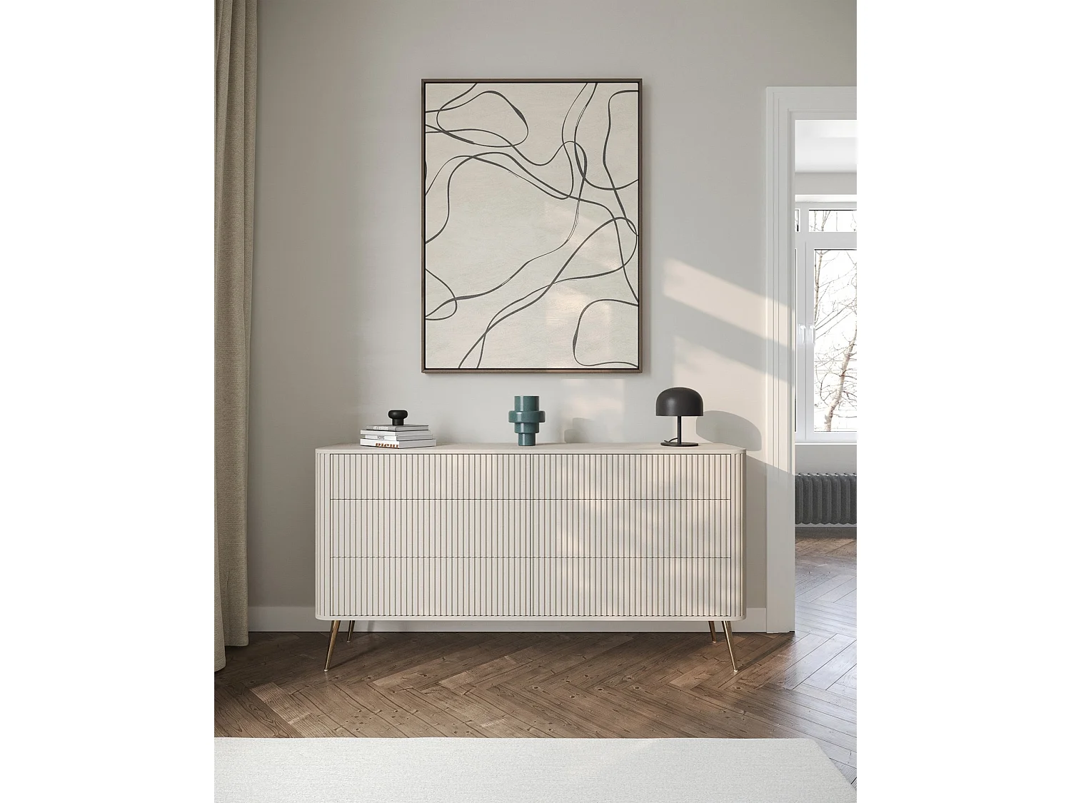 Commode - 168 cm - 6 tiroirs - grège - OVARLO