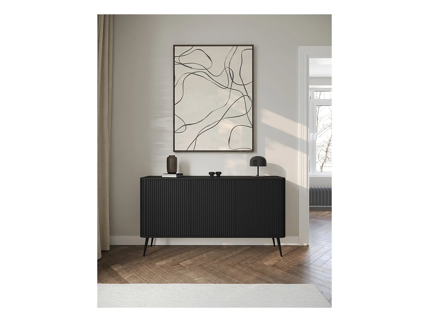 3-deurs dressoir - 163 cm - zwart - OVARLO