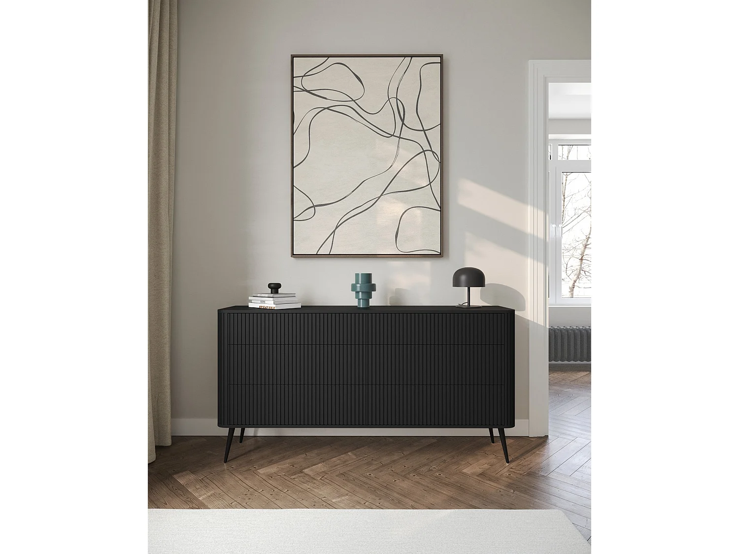 Commode - 168 cm - 6 tiroirs - noir - OVARLO