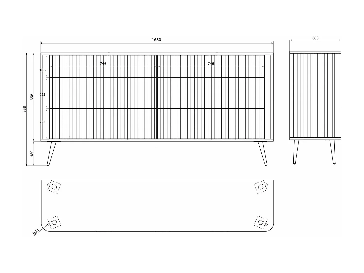 Commode - 168 cm - 6 tiroirs - noir - OVARLO