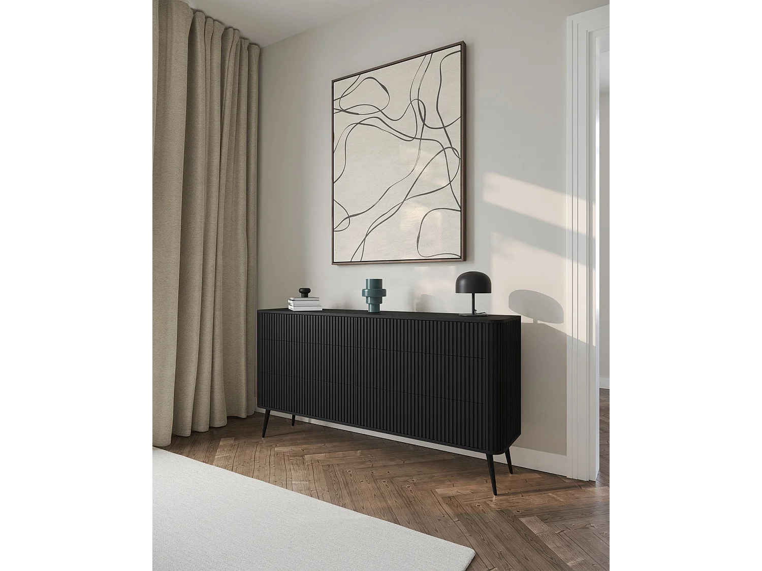 Commode - 168 cm - 6 tiroirs - noir - OVARLO