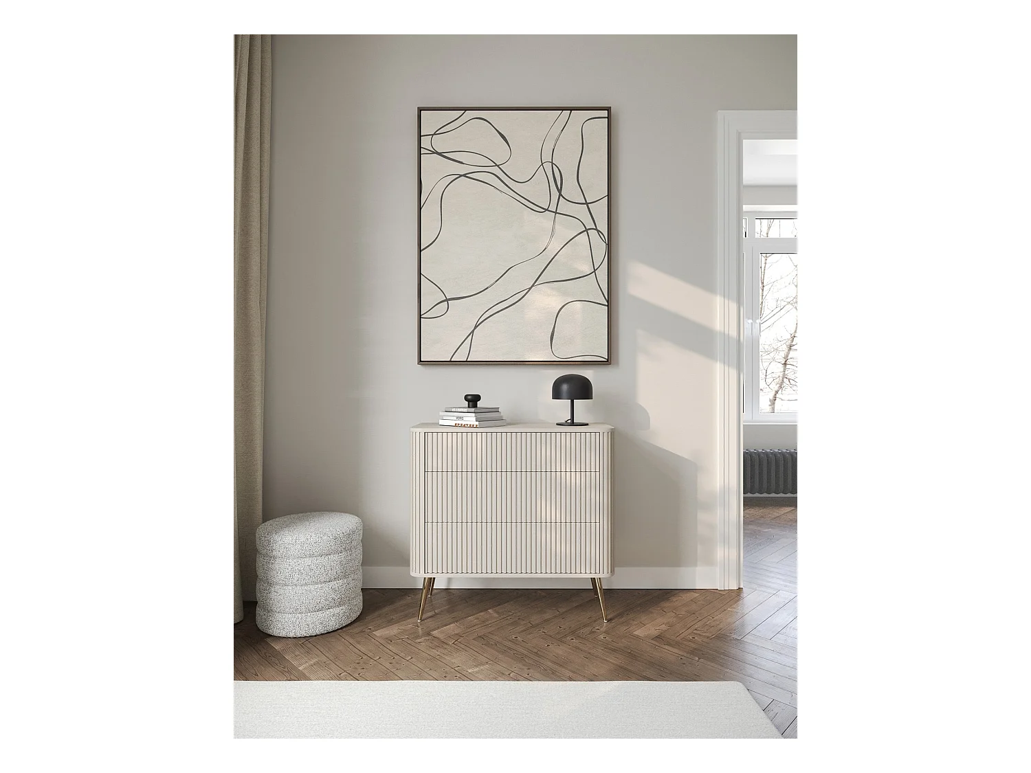 Commode - 93 cm - 3 tiroirs - grège - OVARLO