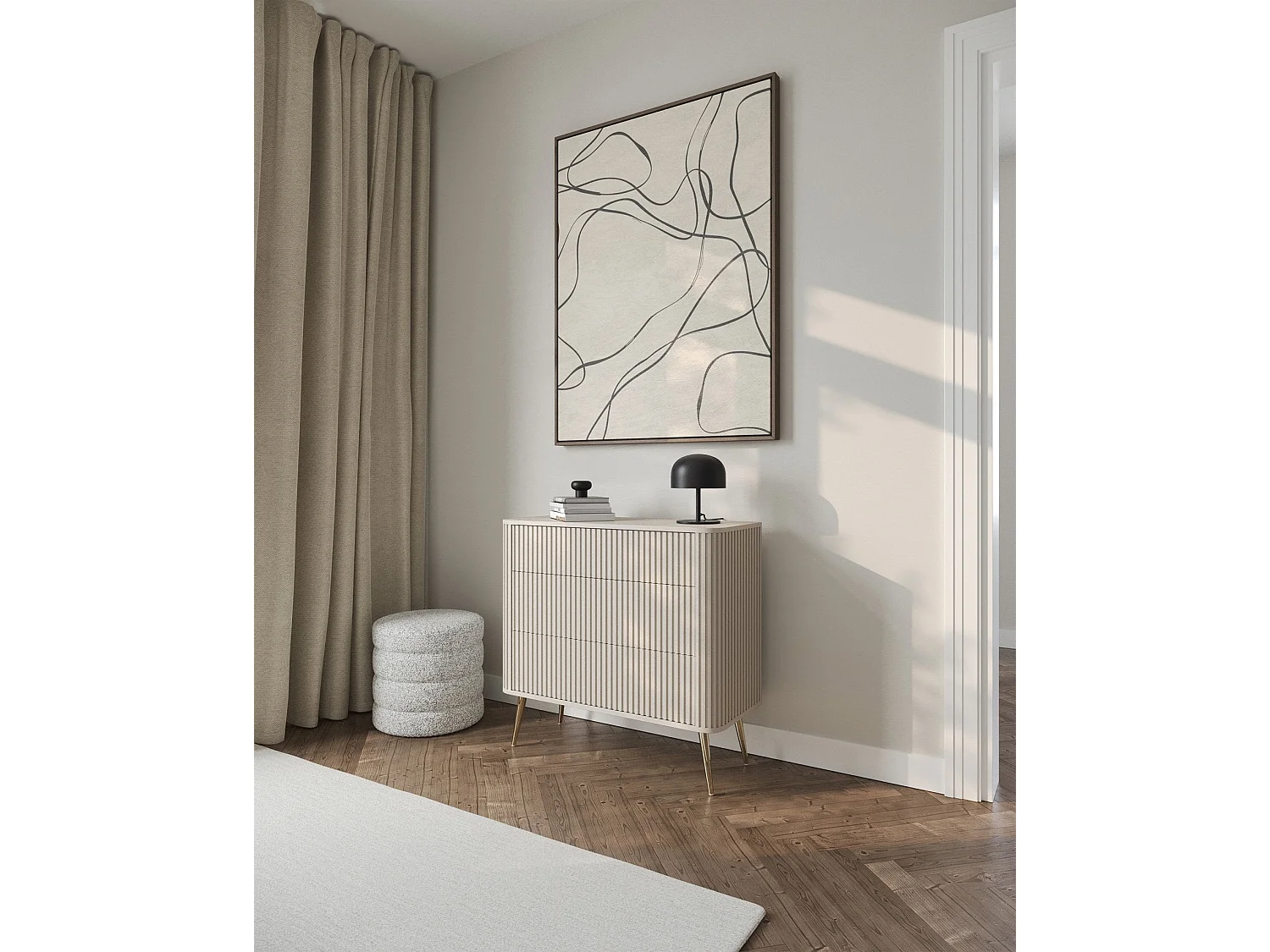Commode - 93 cm - 3 tiroirs - grège - OVARLO