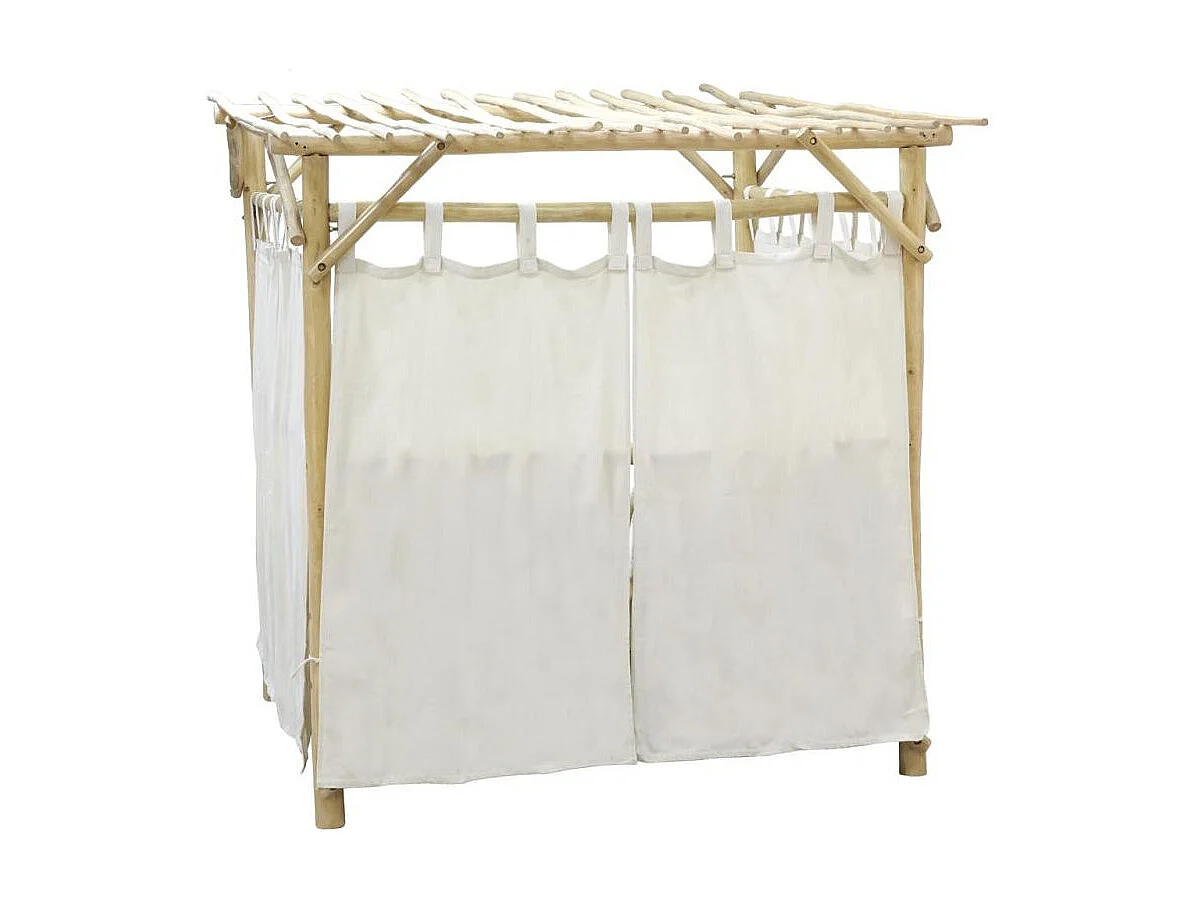 Lit d'extérieur en teck naturel et coton blanc