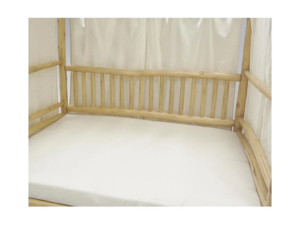 Lit d'extérieur en teck naturel et coton blanc