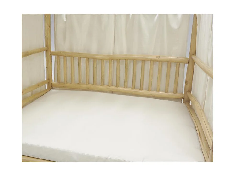 Lit d'extérieur en teck naturel et coton blanc