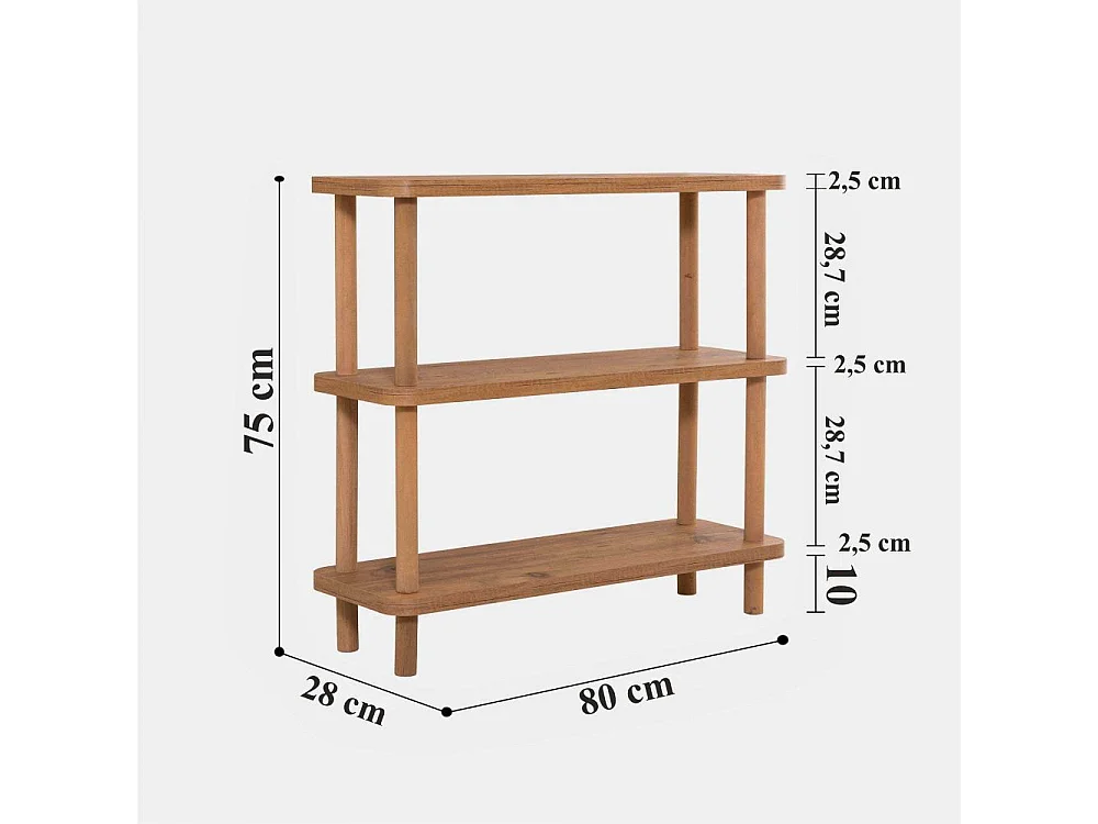 Estante rústico de aglomerado revestido de melamina – 80 cm x 75 cm x 28 cm – Pinheiro Atlântico
