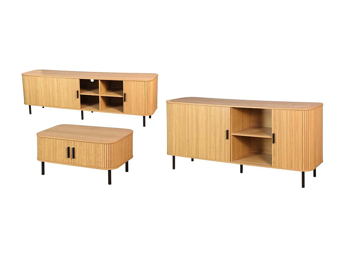 Ensemble table basse, meuble TV et buffet en bois et métal Kyoto