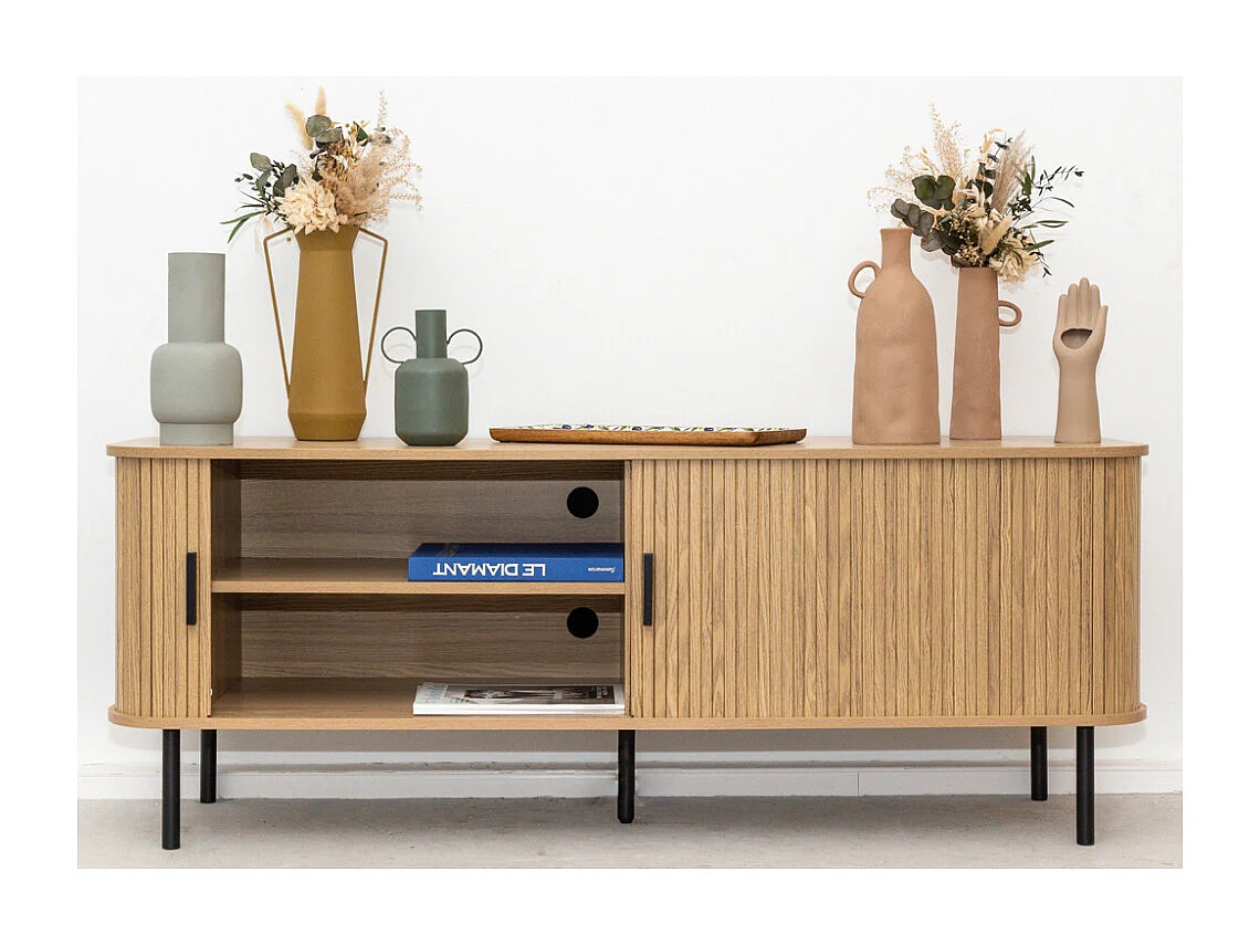 Ensemble table basse, meuble TV et buffet en bois et métal Kyoto