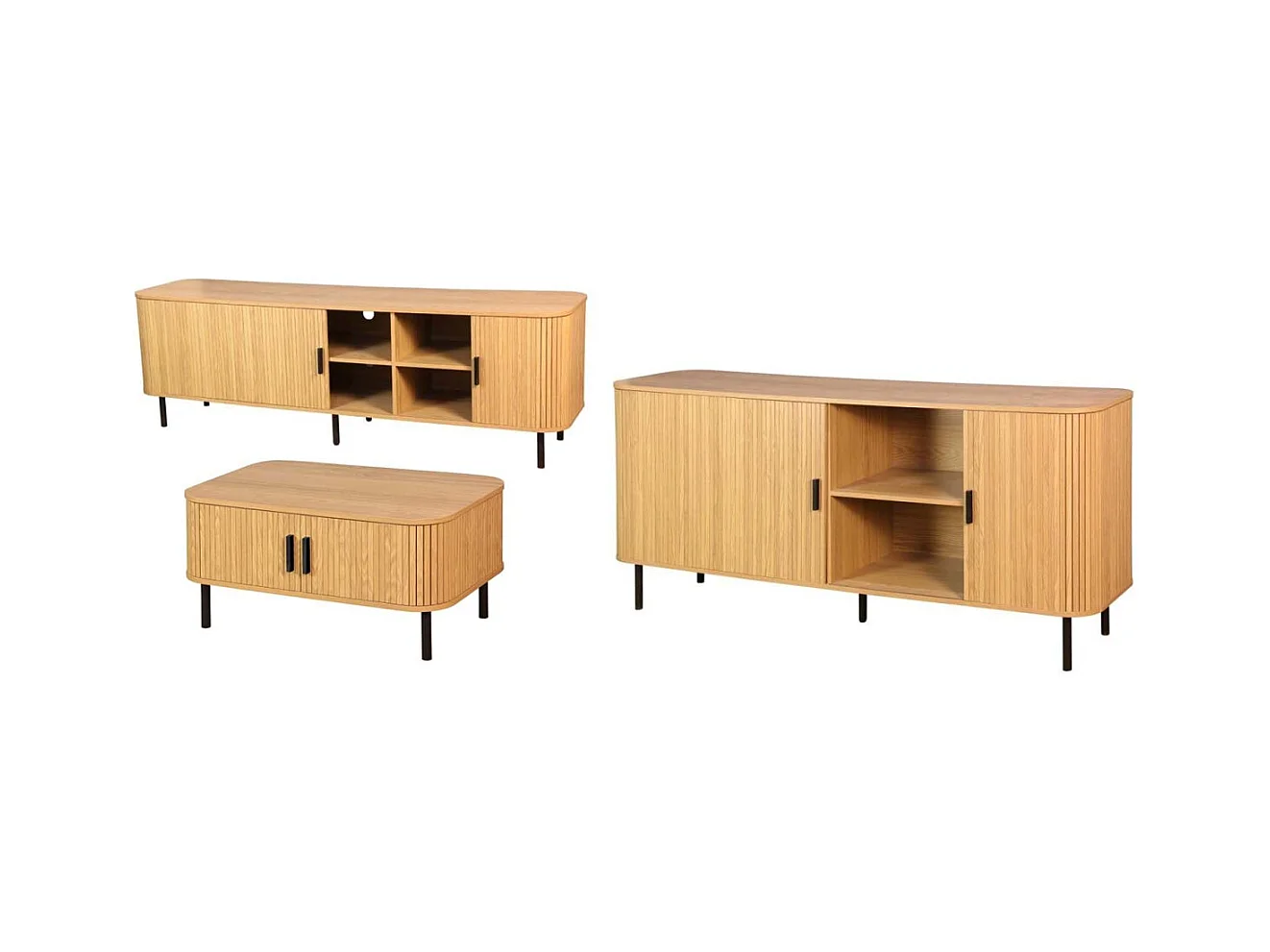 Ensemble table basse, meuble TV et buffet en bois et métal Kyoto