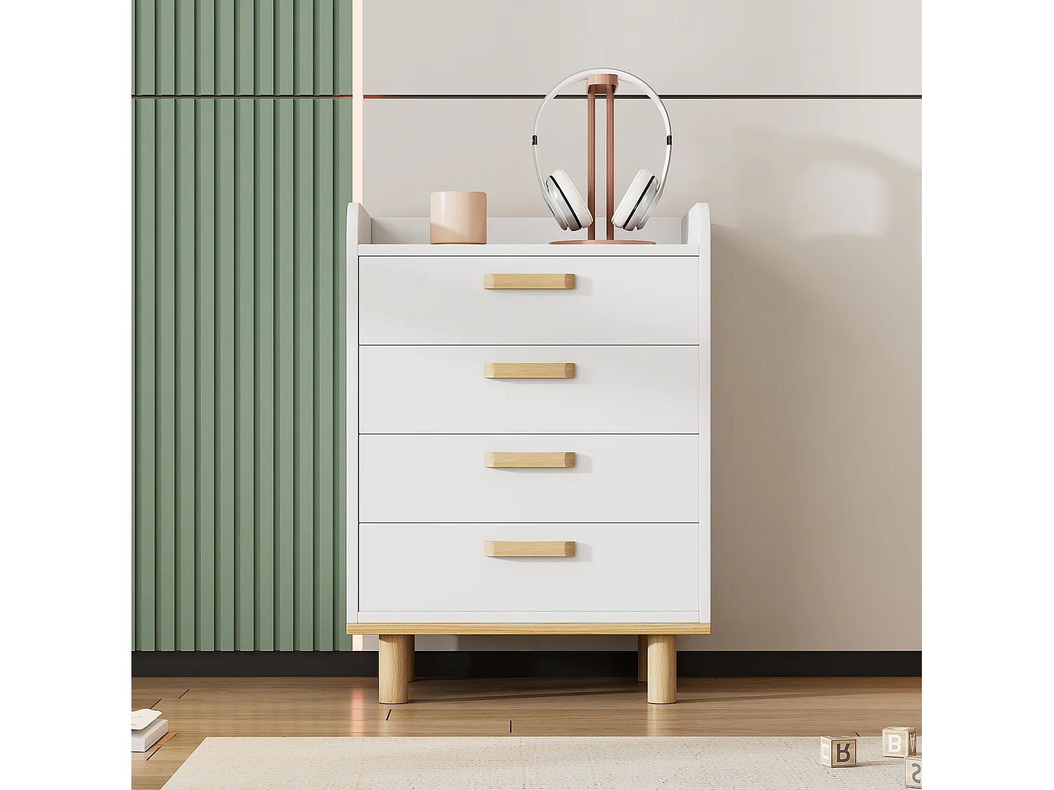 Ladekast met 4 laden - grenenhout en MDF - 50 x 40 x 68,5 cm - wit + natuurlijke kleur