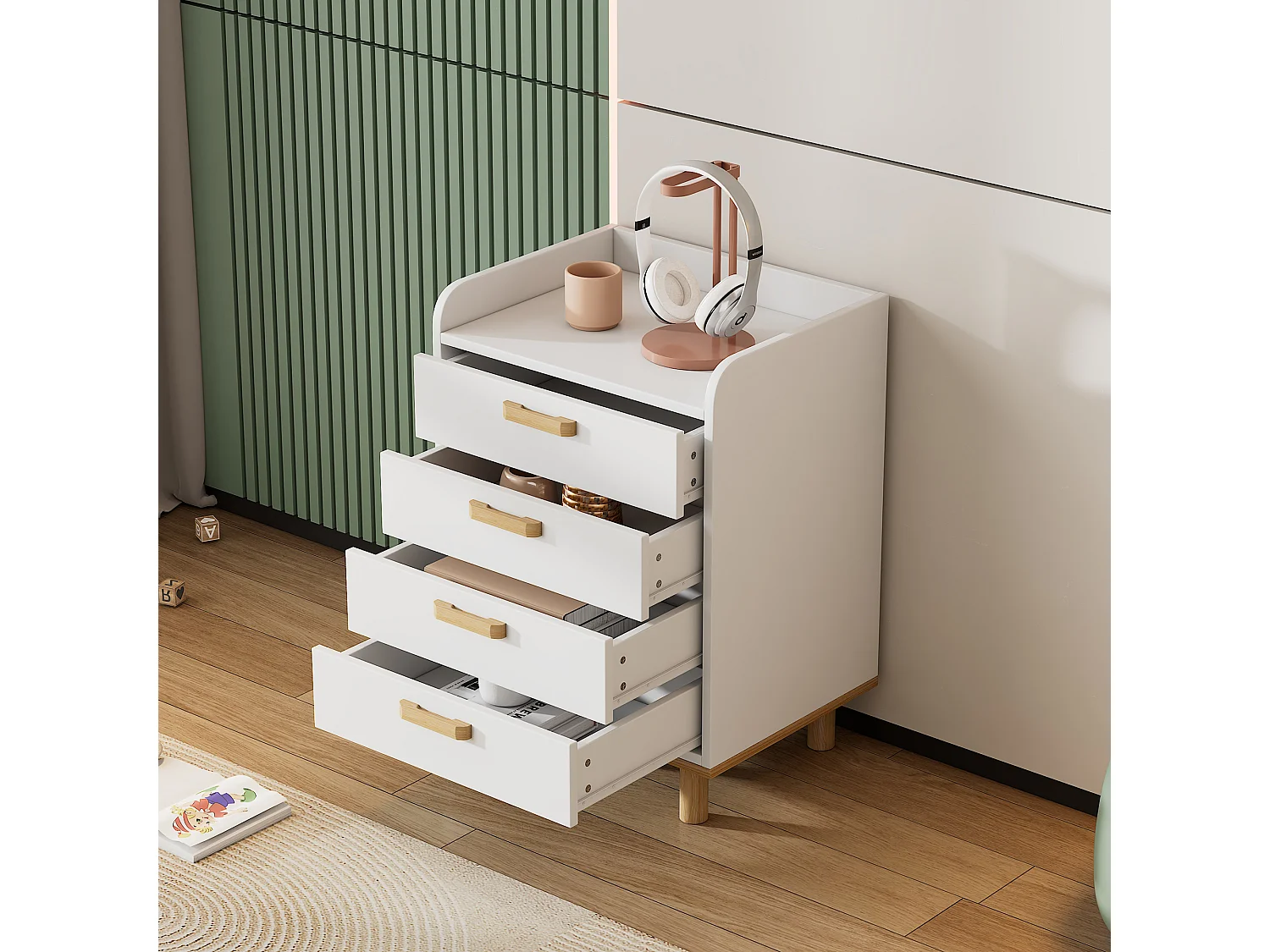 Ladekast met 4 laden - grenenhout en MDF - 50 x 40 x 68,5 cm - wit + natuurlijke kleur