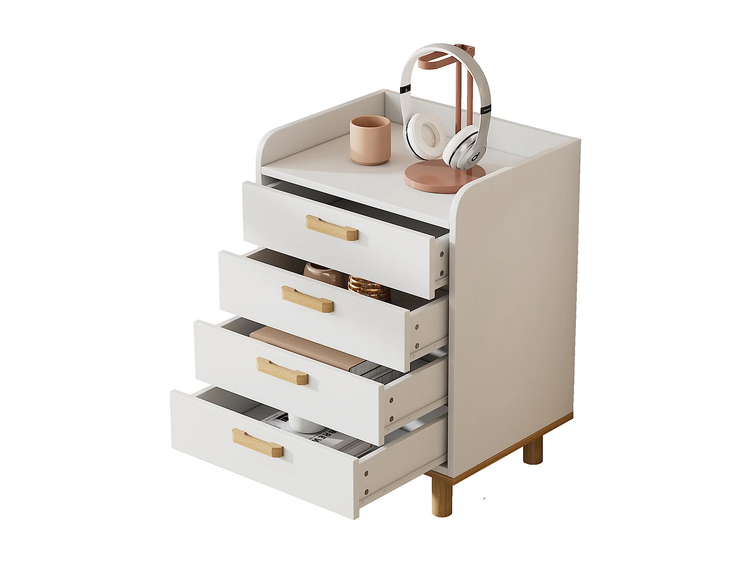 Ladekast met 4 laden - grenenhout en MDF - 50 x 40 x 68,5 cm - wit + natuurlijke kleur