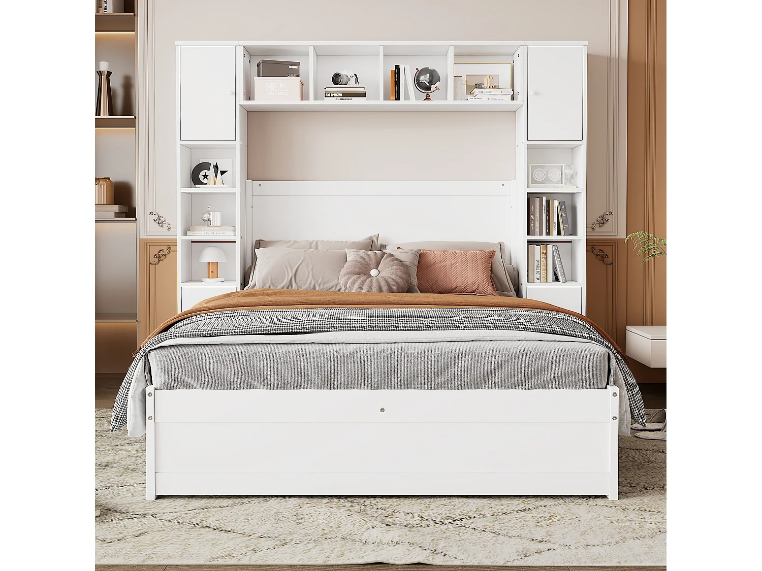 Tweepersoonsbed 140 x 200 cm met 4 laden en meerdere opbergruimtes - MDF + meerlagenpaneel - wit