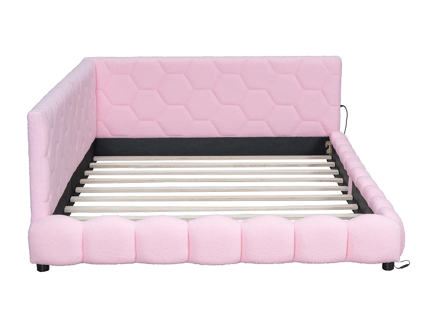 Cama estofada 140 x 200 cm com cabeceira para adulto - LEDs + porta USB - Tecido felpudo - Rosa