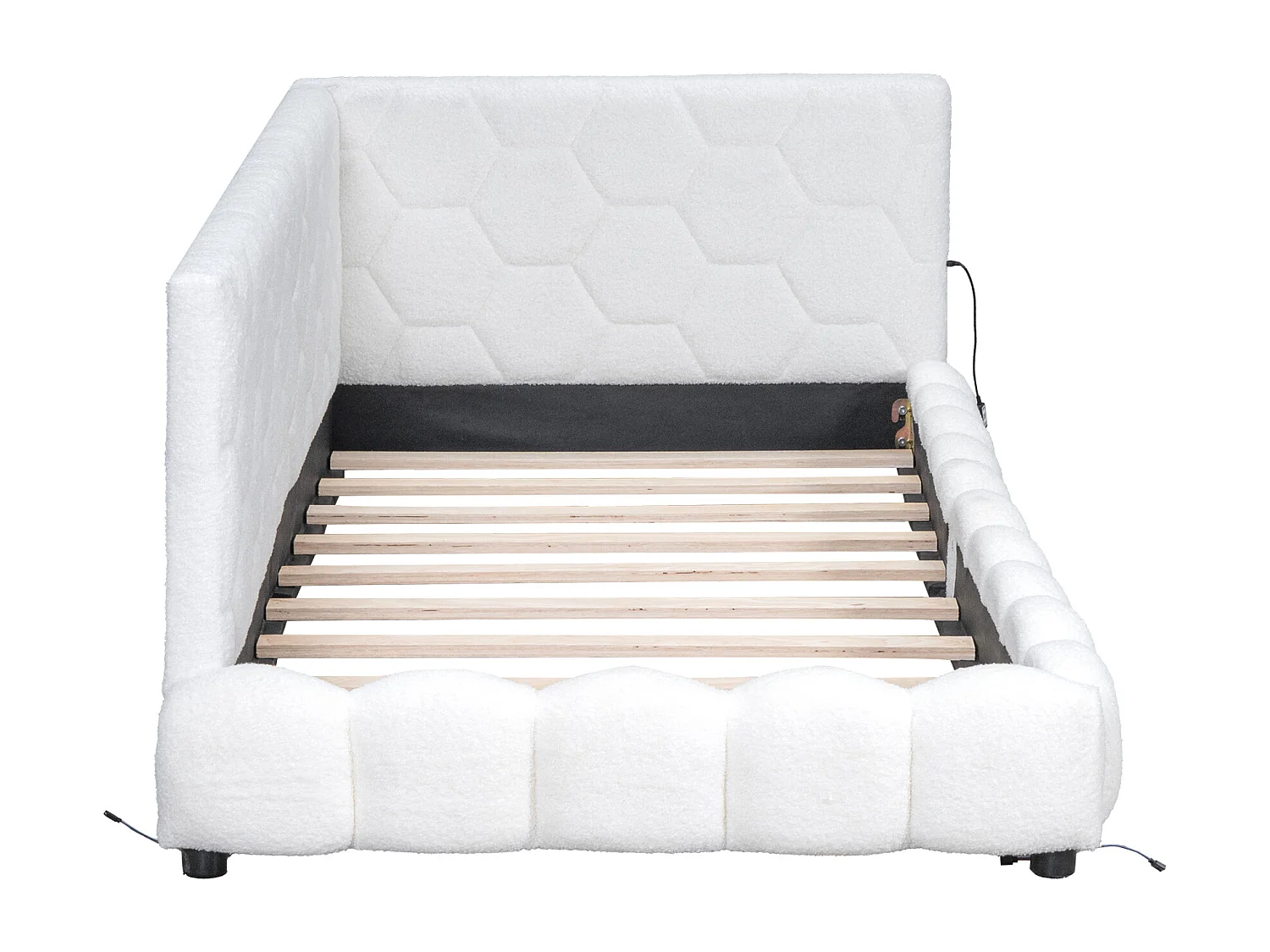 Gestoffeerd bed 90 x 200 cm met hoofdeinde voor kinderen - LED's + USB-poort - MDF hout - Wit