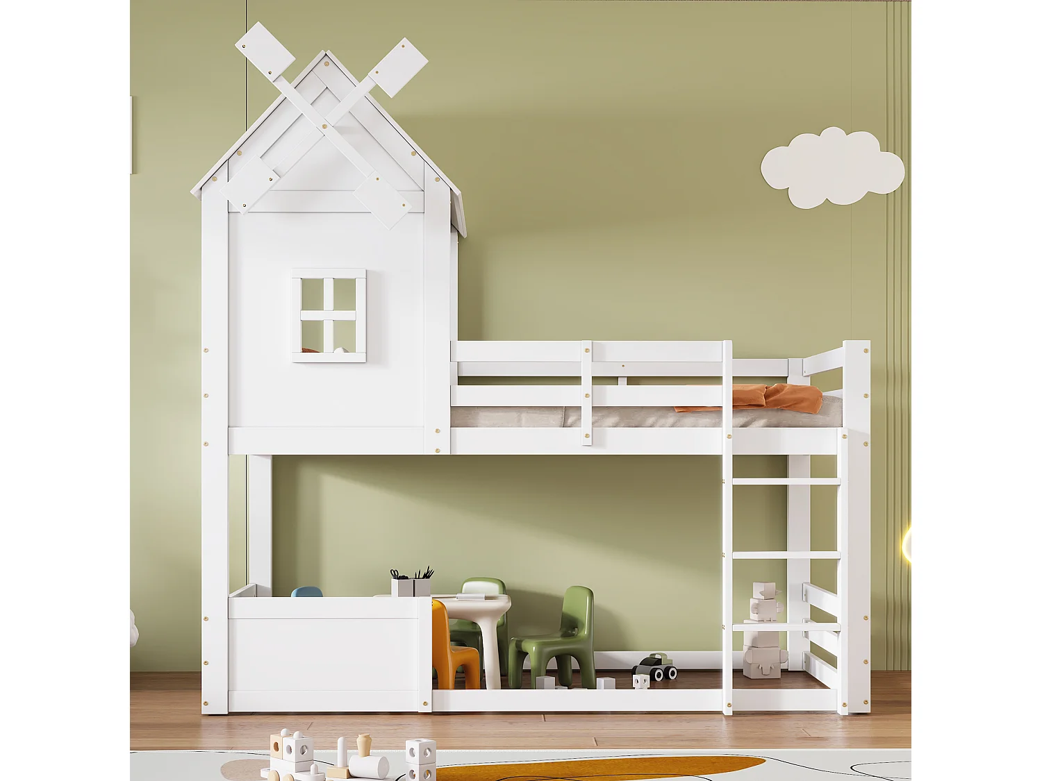 Letto a castello 90x200 Letto per bambini Letto per ragazzi 2 cassetti e protezione anticaduta Letto