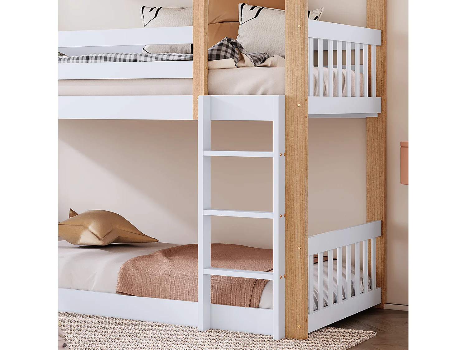 Etagenbett 2 x 90 x 200 cm mit Rutsche und Leiter - Massivholz und MDF - weiß